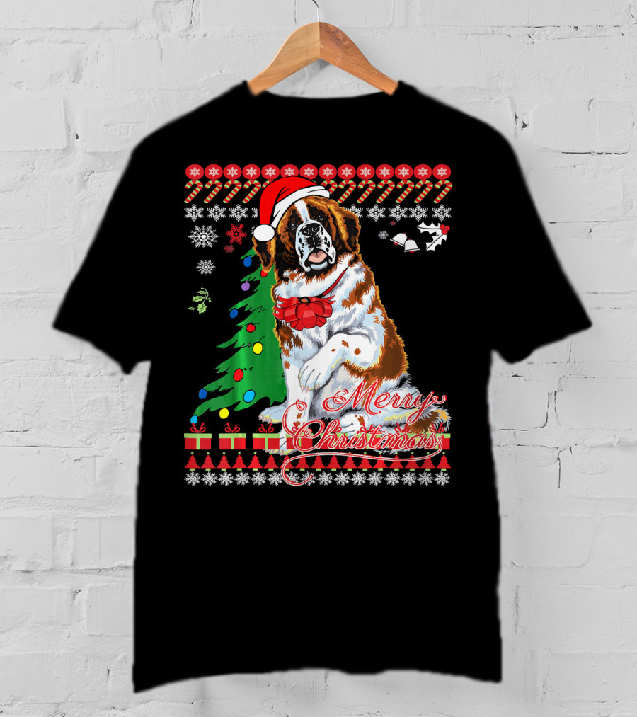 Merry Christmas Saint Bernard Dog Ugly Christmas T-Shirt