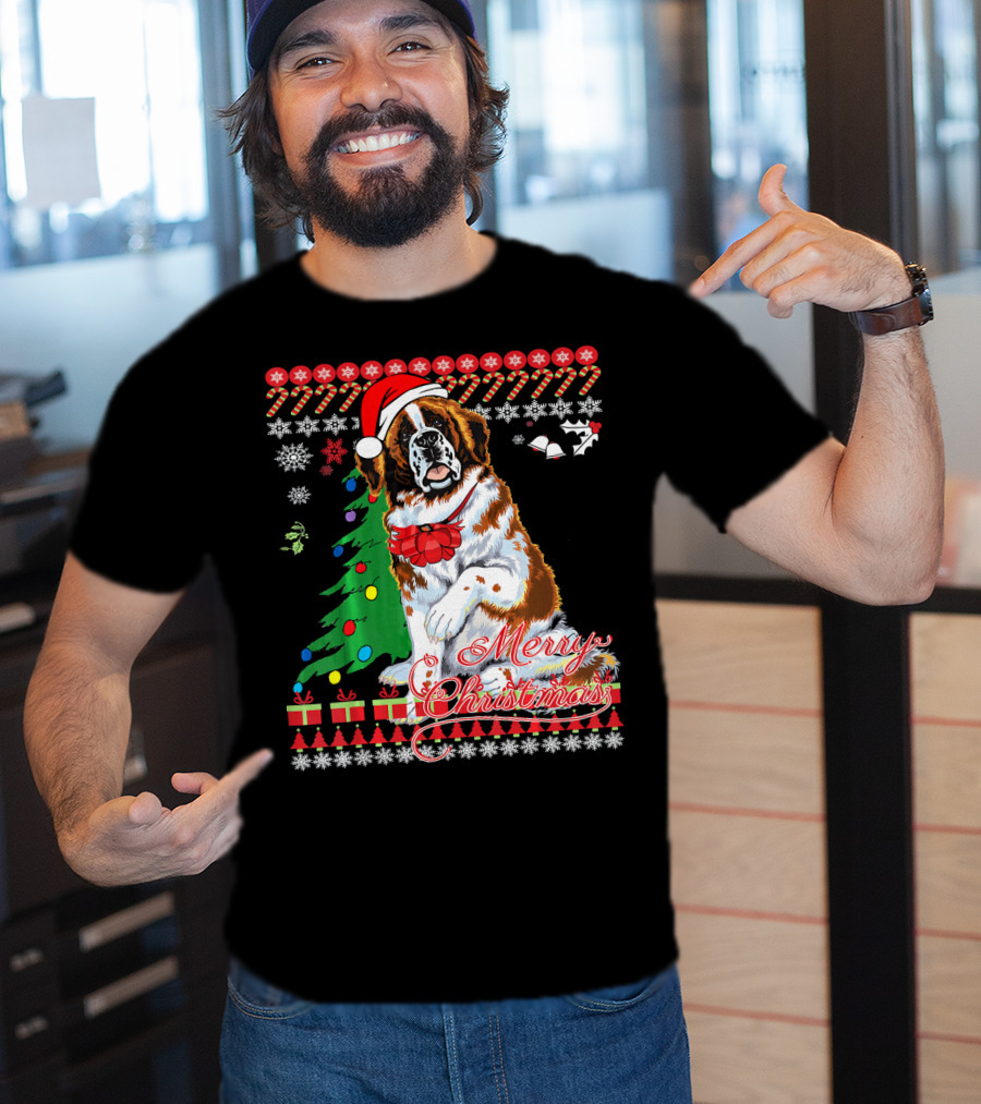 Merry Christmas Saint Bernard Dog Ugly Christmas T-Shirt