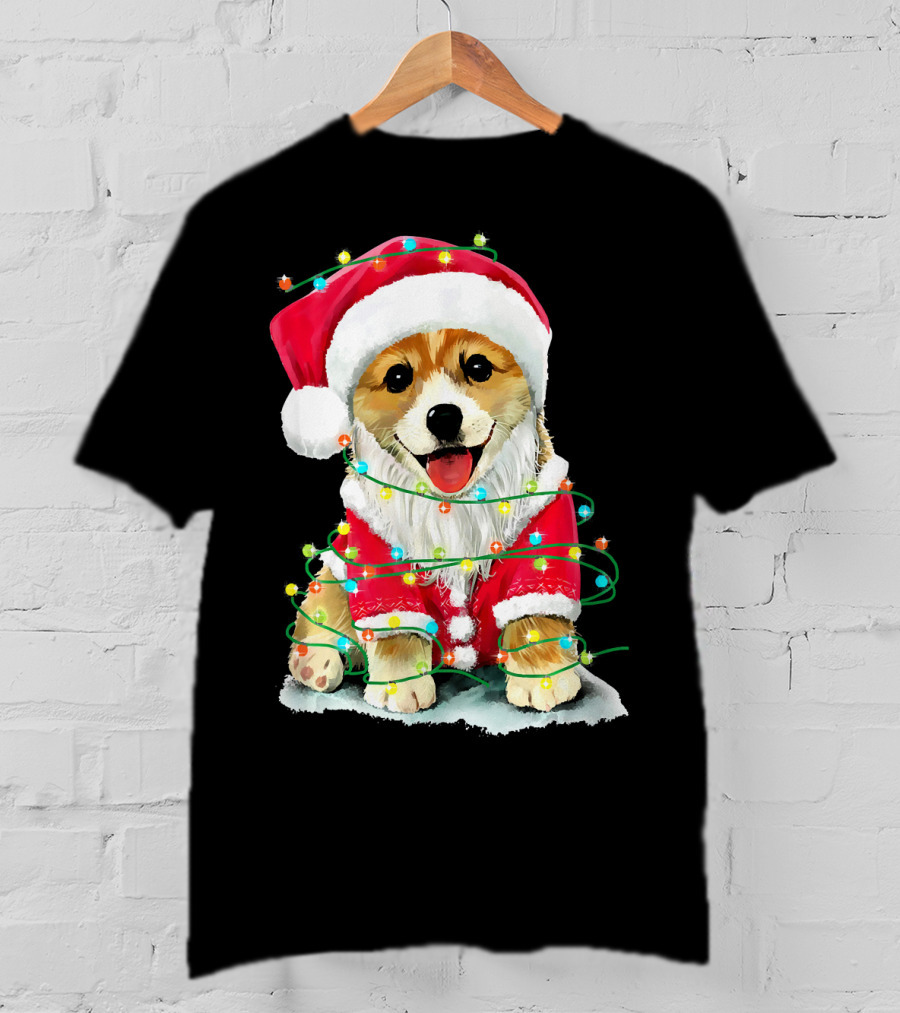 Festive Christmas Corgi Santa With Holiday Lights Corgmas San T-Shirt
