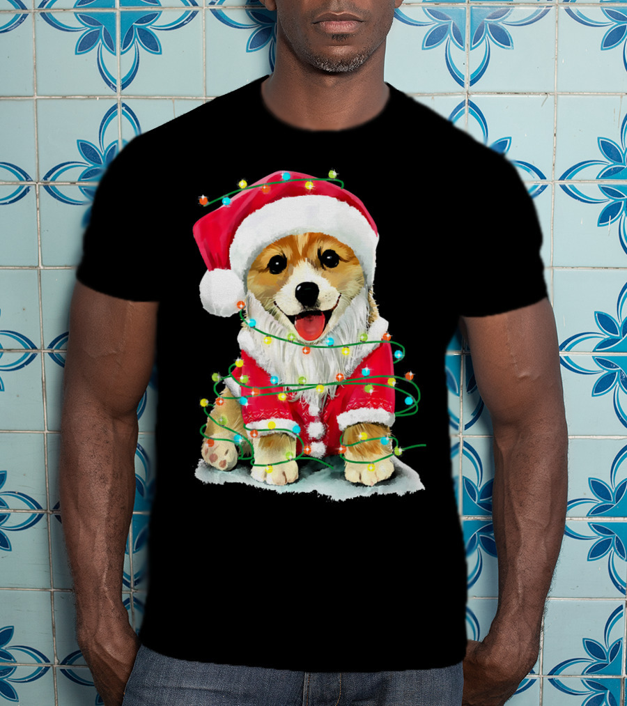 Festive Christmas Corgi Santa With Holiday Lights Corgmas San T-Shirt
