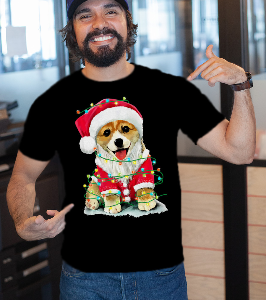 Festive Christmas Corgi Santa With Holiday Lights Corgmas San T-Shirt