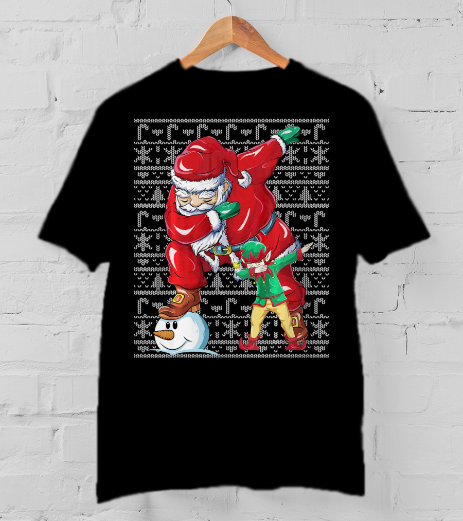 Christmas Dabbing Santa Elf With Snowman Head T-Shirt