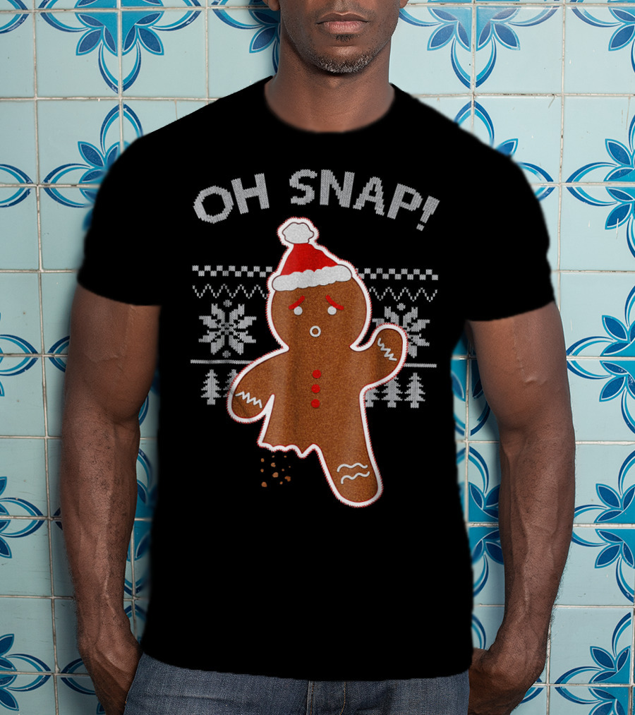 Oh Snap Broken Gingerbread Christmas Knit T-Shirt