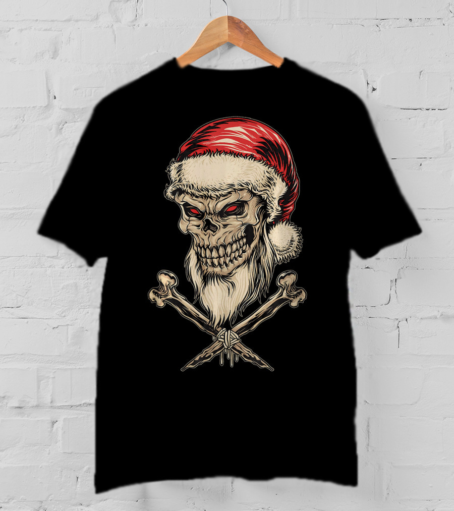 Vintage Santa Skull With Crossbones Christmas T-Shirt