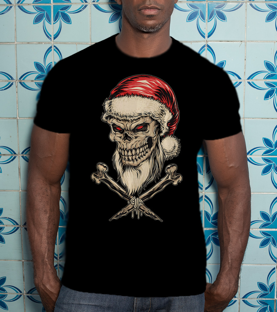 Vintage Santa Skull With Crossbones Christmas T-Shirt