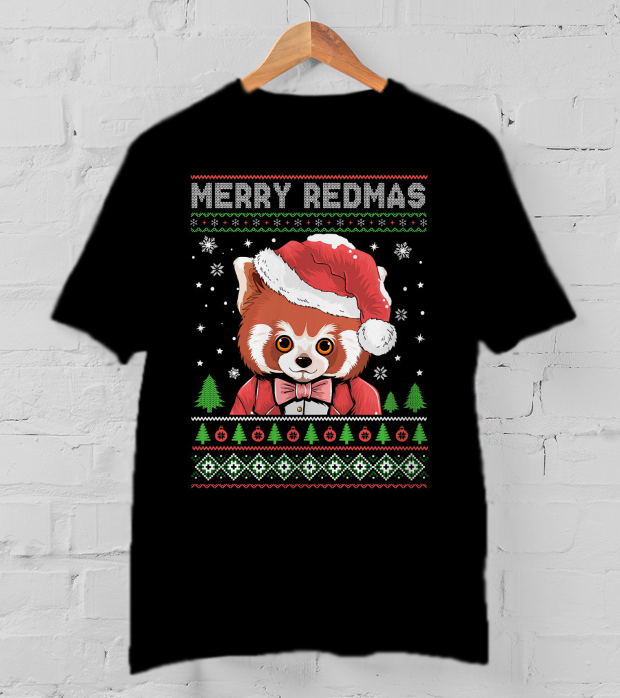Merry Redmas Raccoon With Santa Hat And Festive T-Shirt