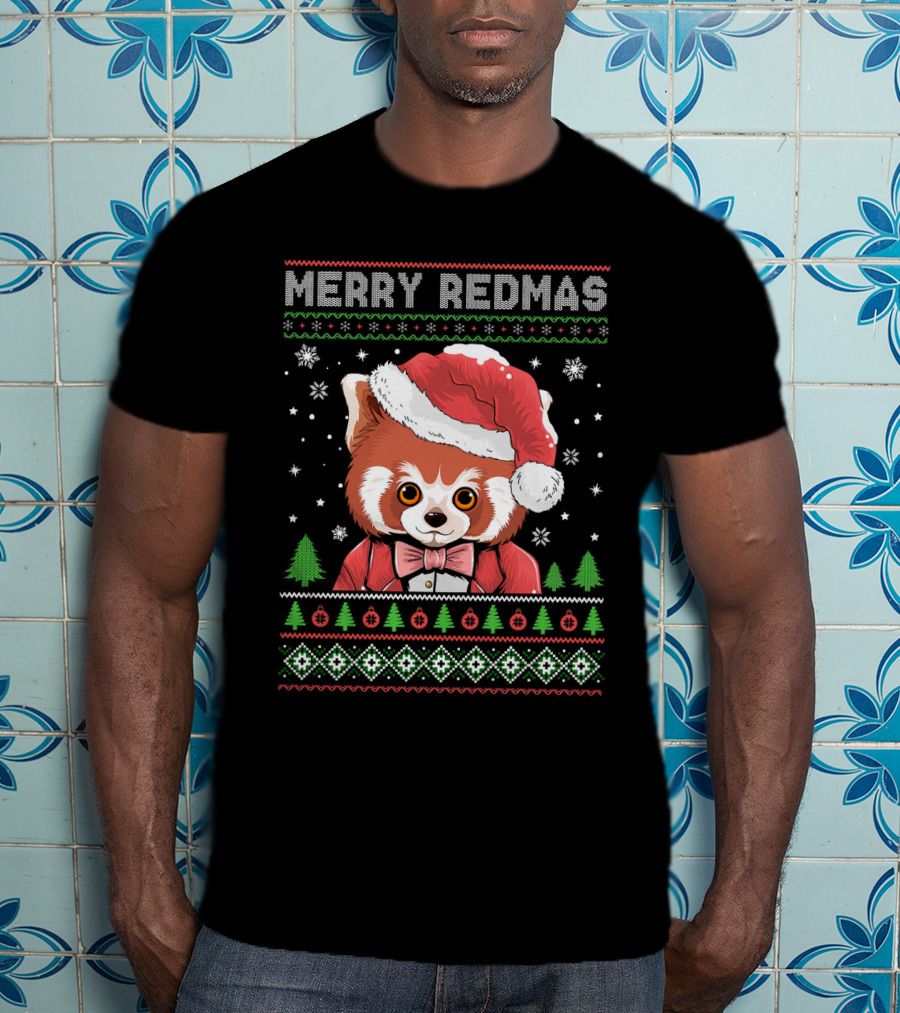 Merry Redmas Raccoon With Santa Hat And Festive T-Shirt