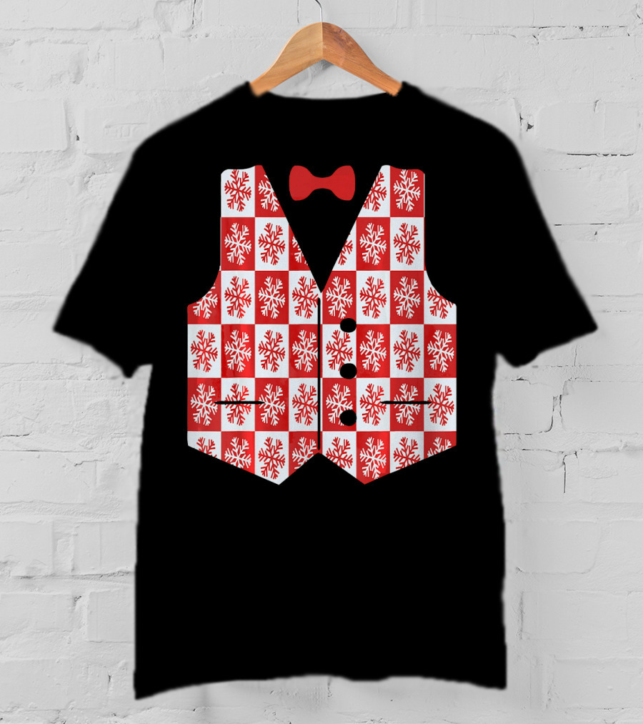 Red And White Snowflake Vest With Bow Tie T-Shirt