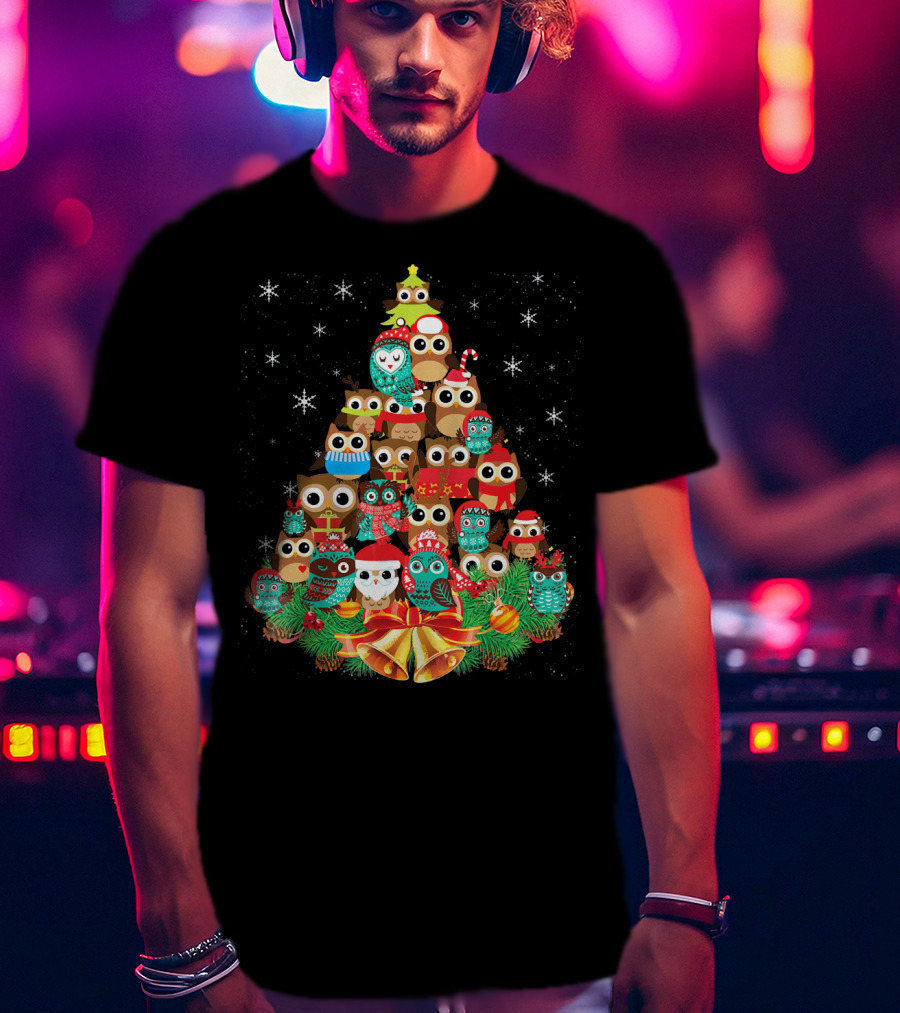 Owl Holiday Festive Tree Bells Ornaments Christmas T-Shirt