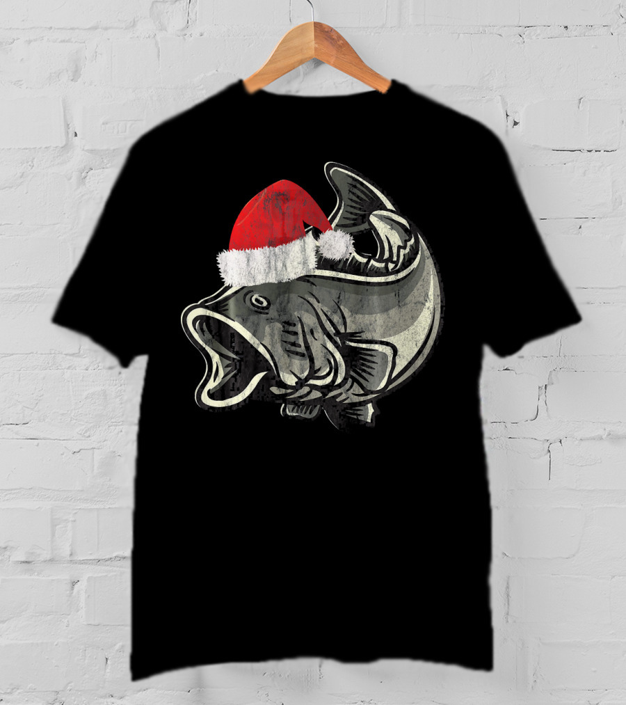 Christmas Bass With Santa Hat T-Shirt