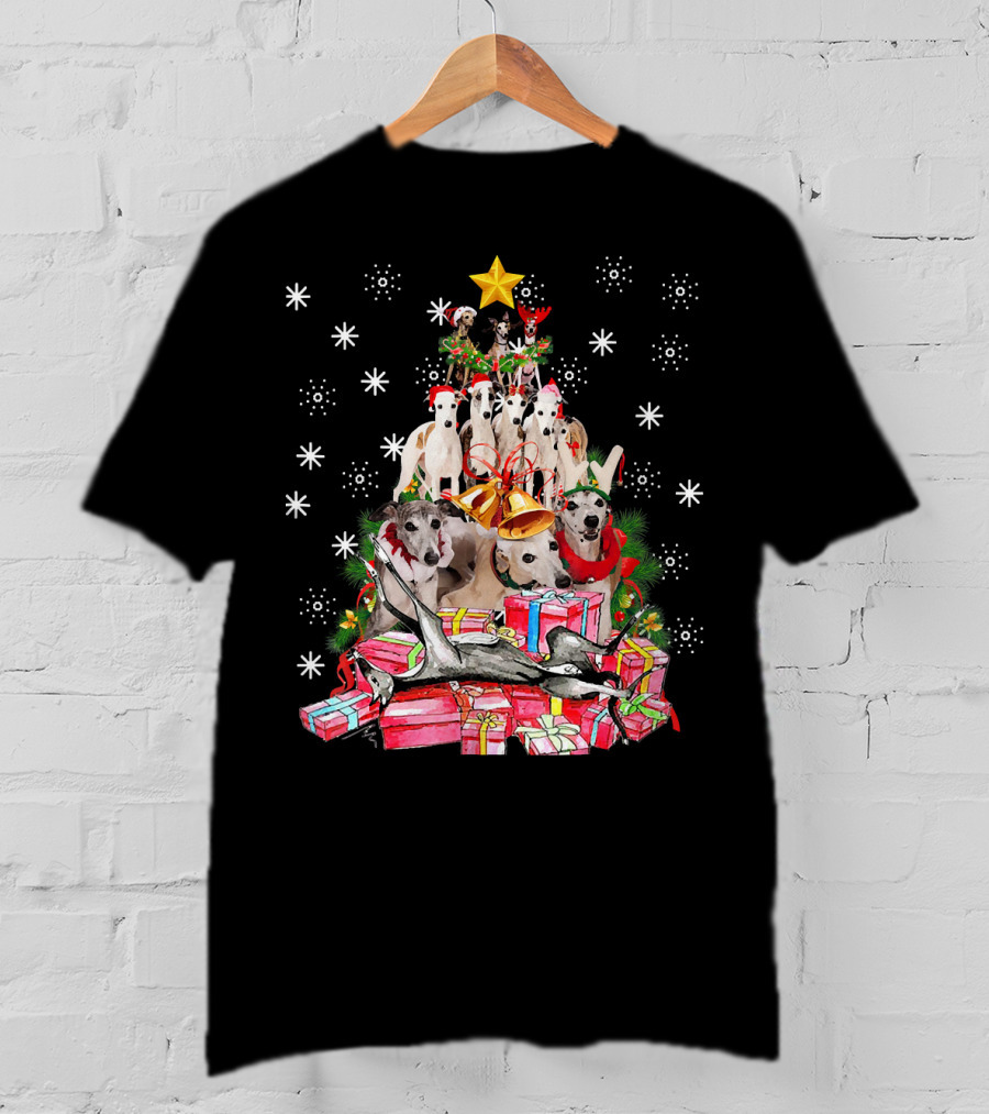 Whippets Christmas Tree With Star And Presents T-Shirt