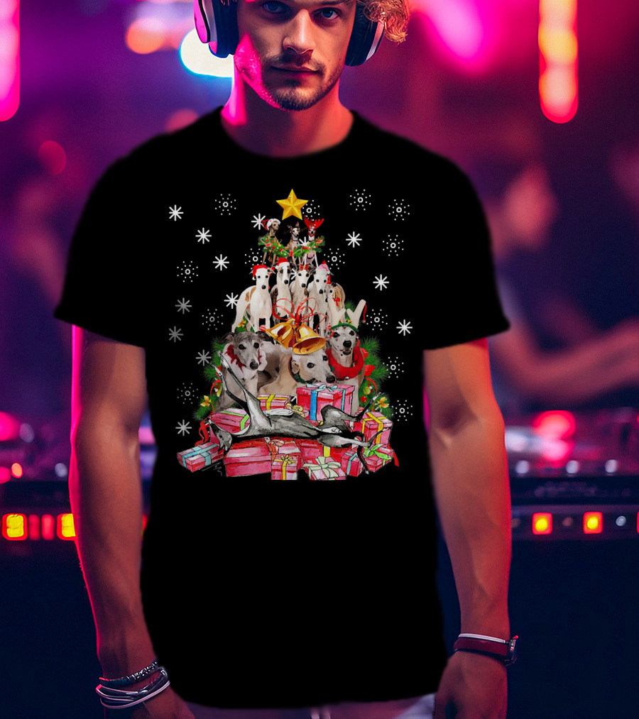 Whippets Christmas Tree With Star And Presents T-Shirt