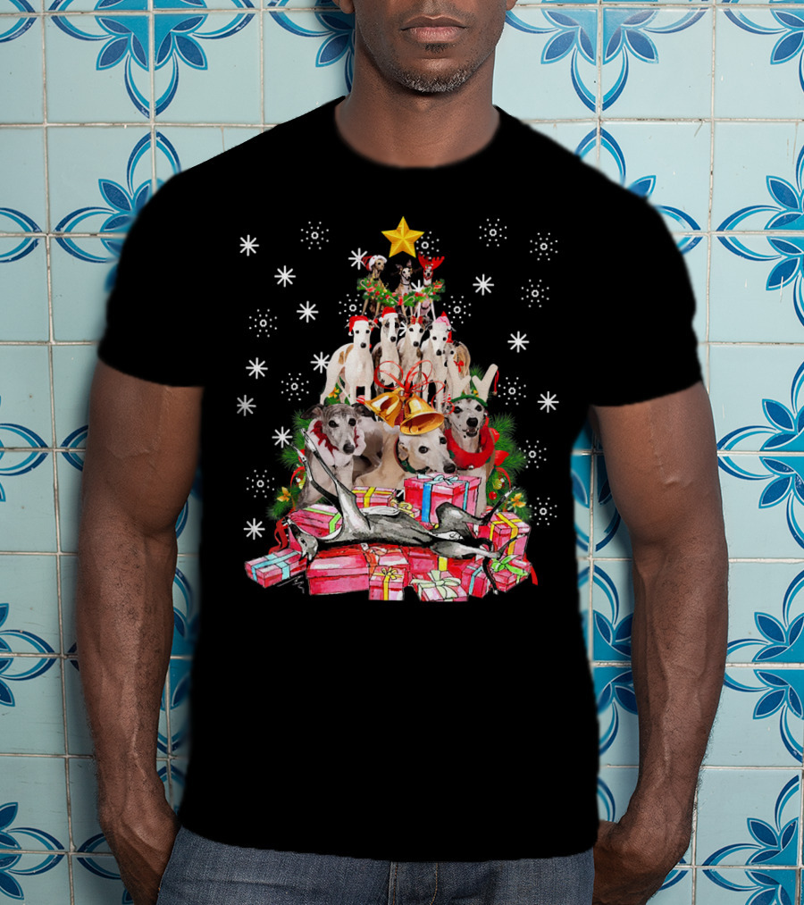 Whippets Christmas Tree With Star And Presents T-Shirt