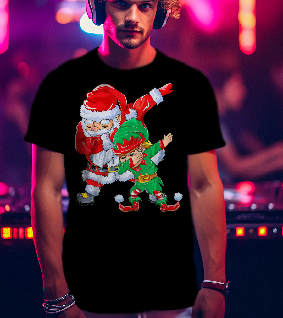 Santa And Elf Performing Dab Dance Moves T-Shirt