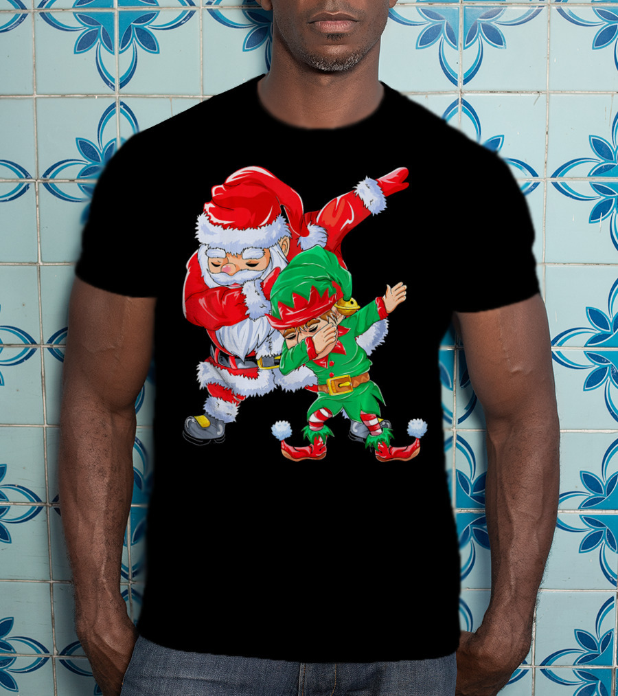 Santa And Elf Performing Dab Dance Moves T-Shirt