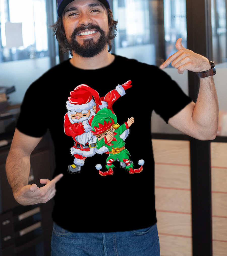 Santa And Elf Performing Dab Dance Moves T-Shirt