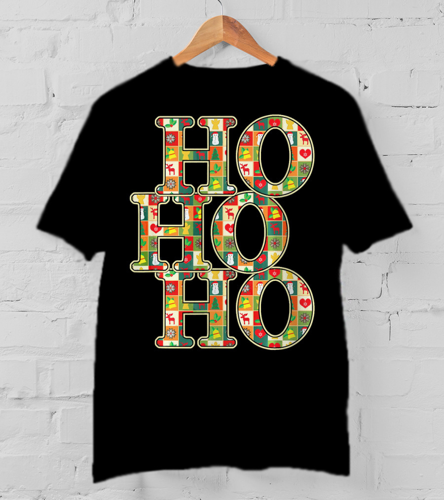 HoHoHo Funny Christmas Santa Patchwork Reindeer Snowman Ornaments T-Shirt