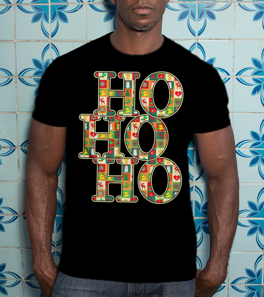 HoHoHo Funny Christmas Santa Patchwork Reindeer Snowman Ornaments T-Shirt