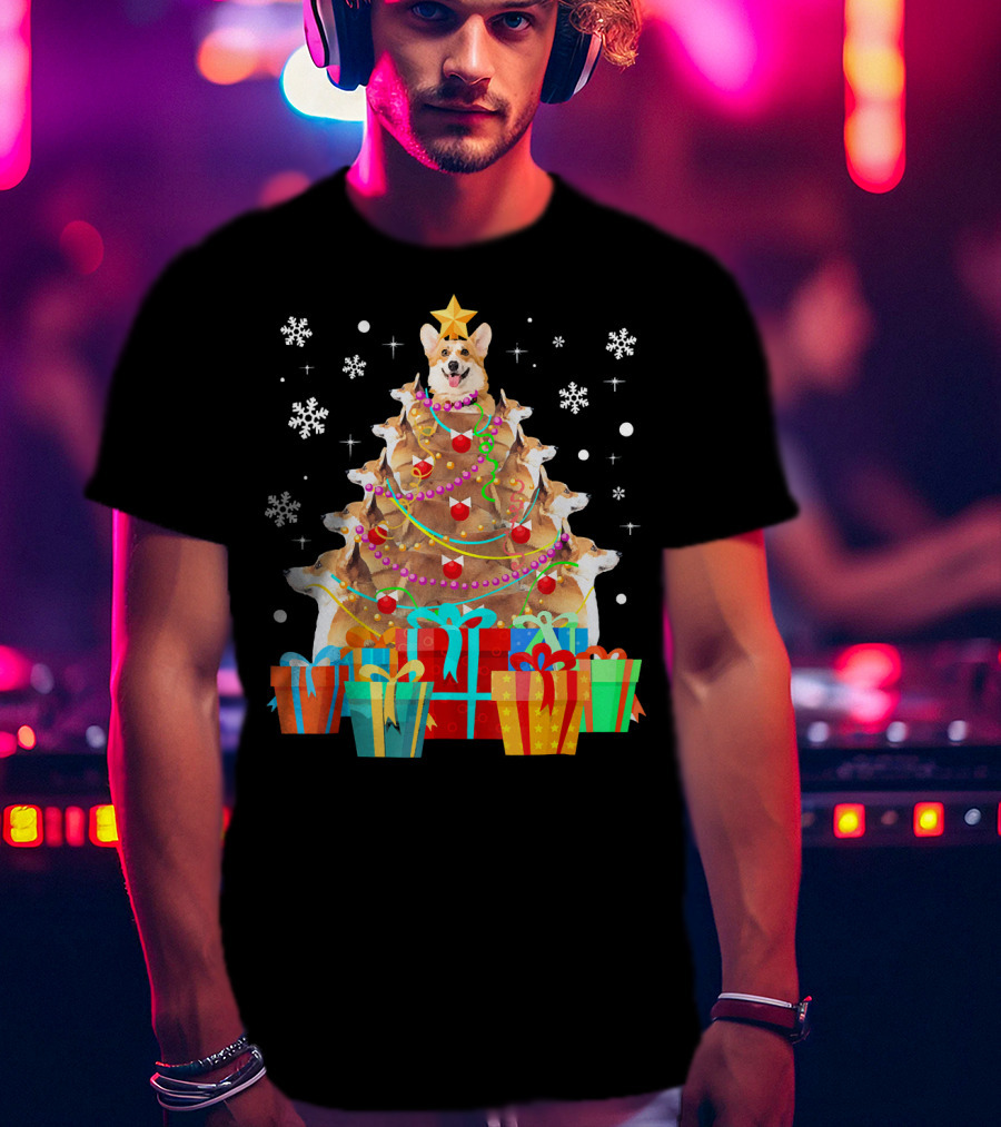 Corgi Christmas Tree With Decorations And Presents T-Shirt