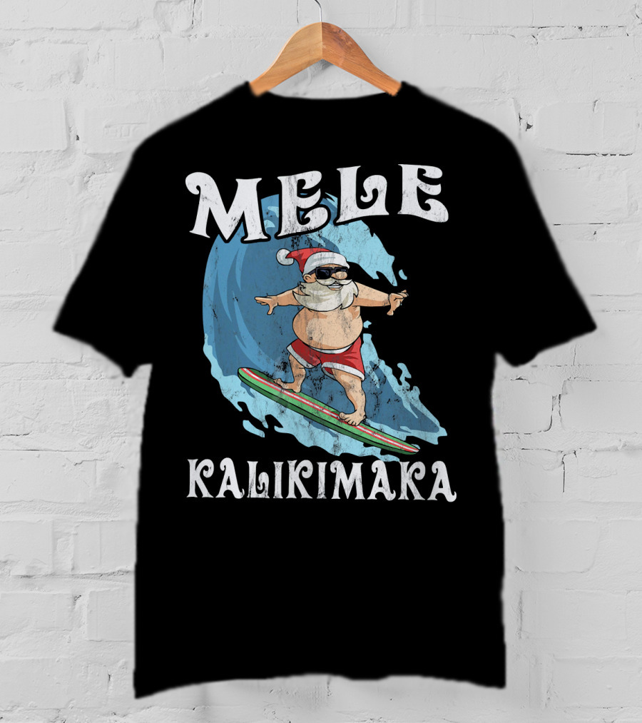 Mele Kalikimaka Funny Santa Surfing Wave T-Shirt