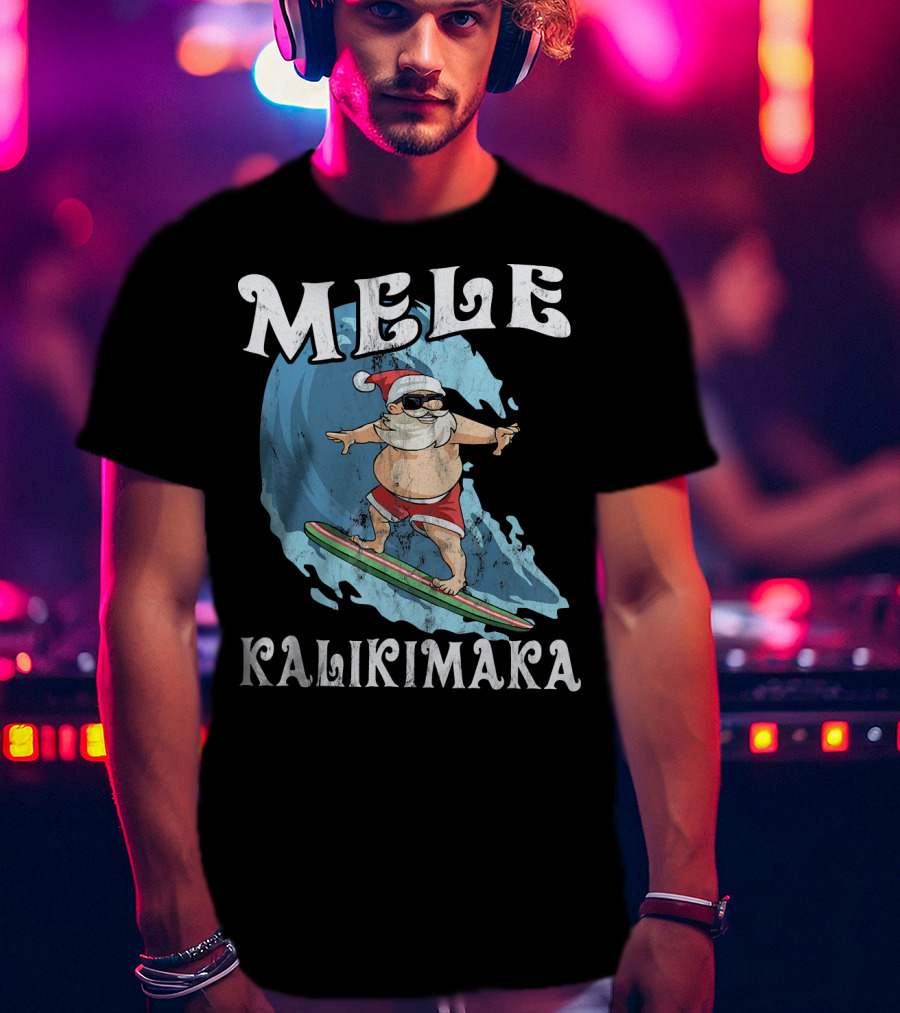 Mele Kalikimaka Funny Santa Surfing Wave T-Shirt