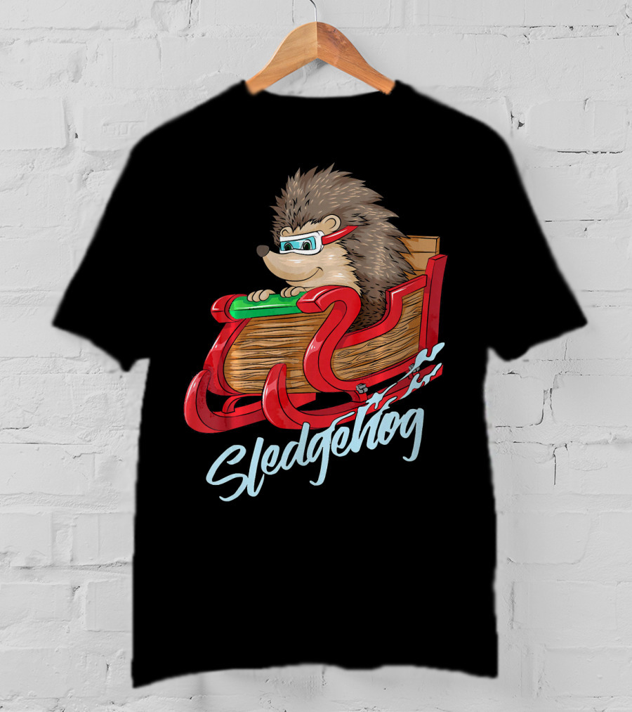 Sledgehog Funny Hedgehog Sleigh Pet Christmas T-Shirt