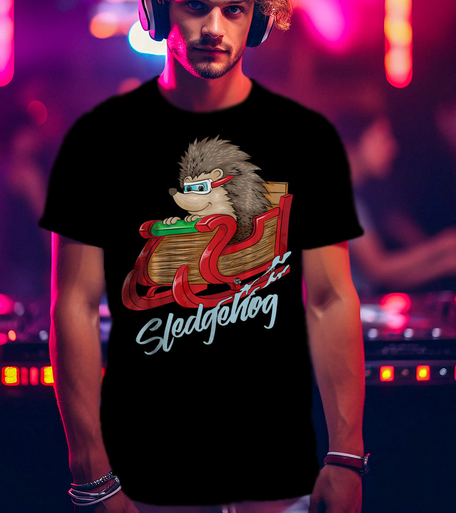 Sledgehog Funny Hedgehog Sleigh Pet Christmas T-Shirt