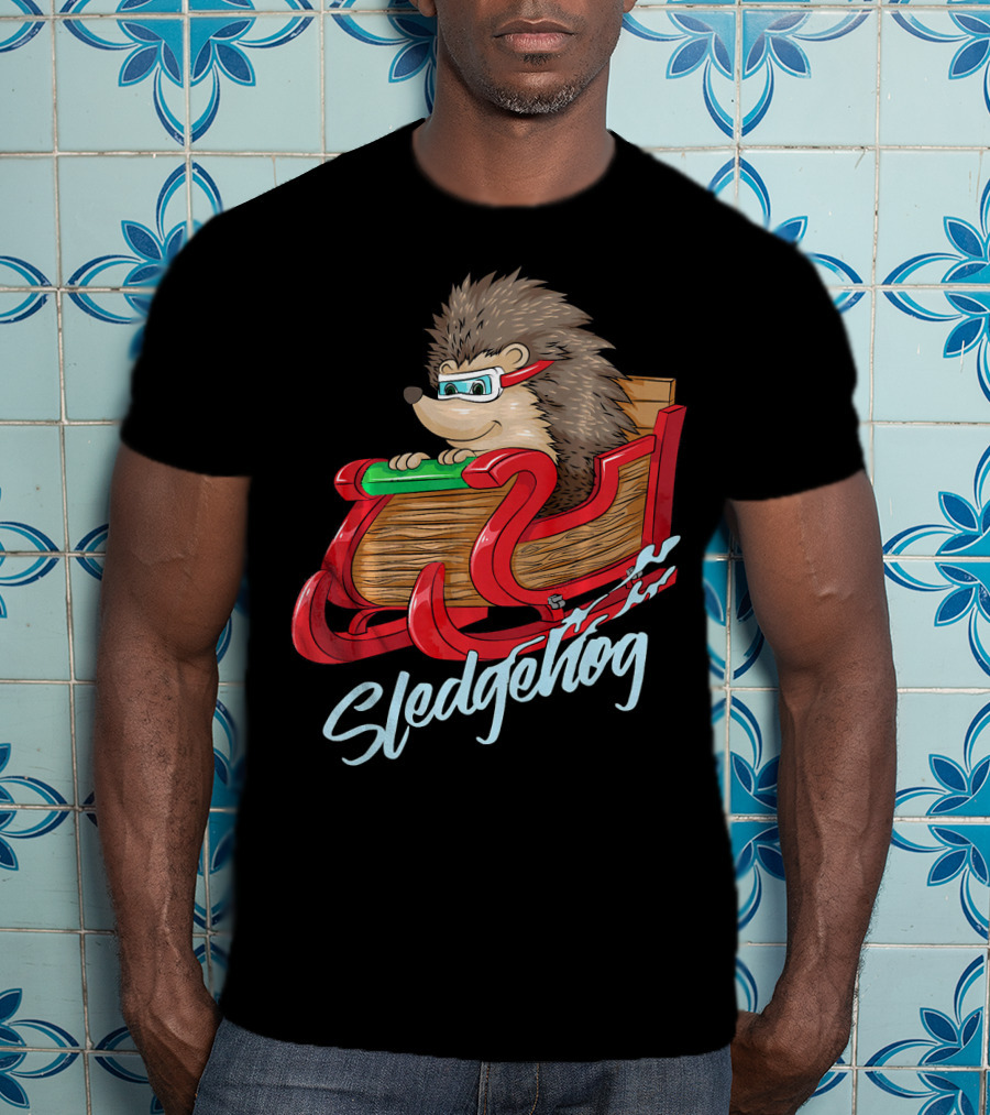 Sledgehog Funny Hedgehog Sleigh Pet Christmas T-Shirt