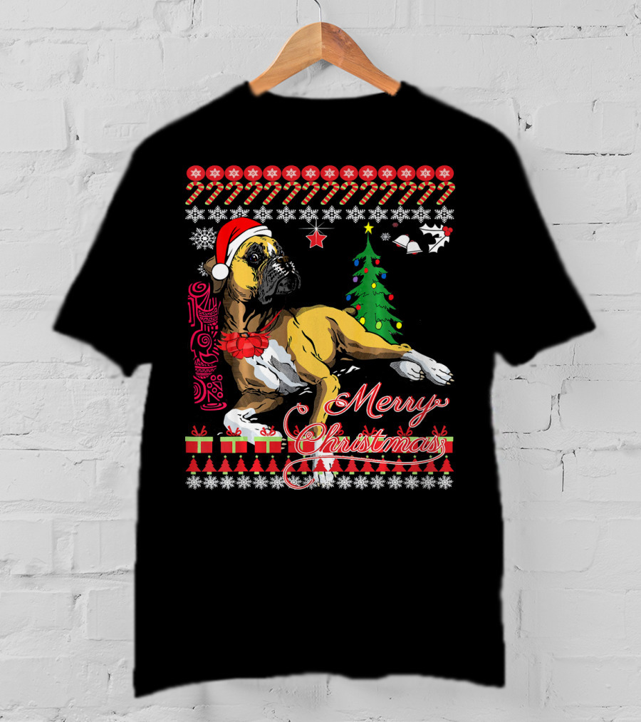 Merry Christmas Boxer Dogs Ugly Sweater Holiday T-Shirt