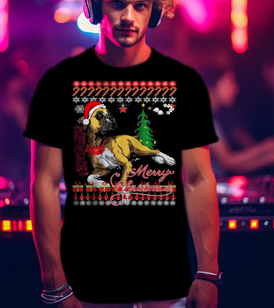 Merry Christmas Boxer Dogs Ugly Sweater Holiday T-Shirt