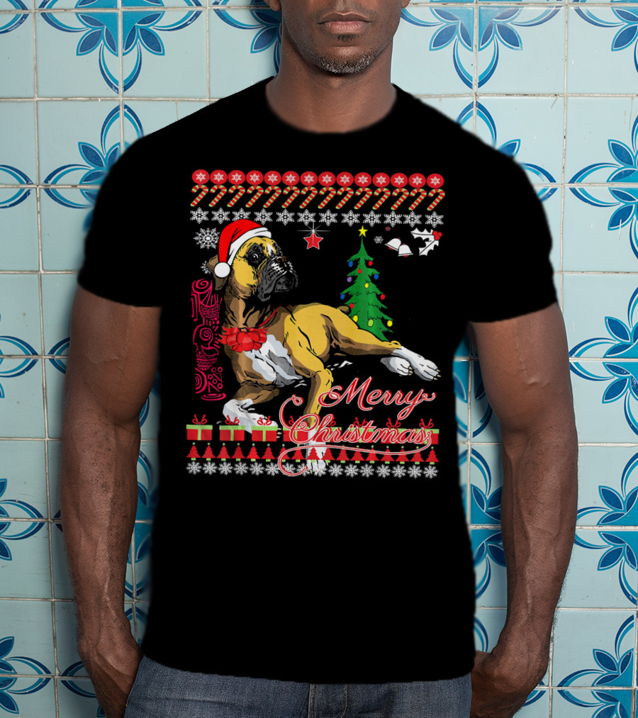 Merry Christmas Boxer Dogs Ugly Sweater Holiday T-Shirt
