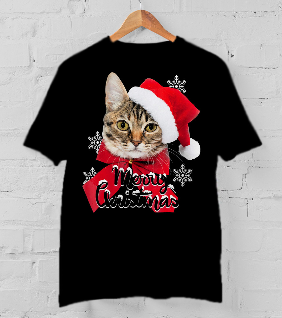 Merry Christmas Funny Cat Women Santa T-Shirt