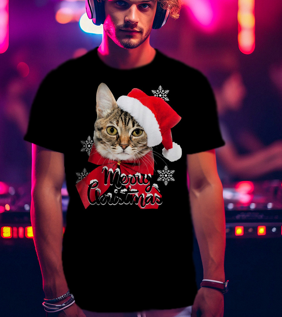 Merry Christmas Funny Cat Women Santa T-Shirt