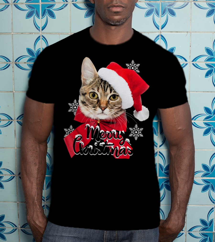 Merry Christmas Funny Cat Women Santa T-Shirt