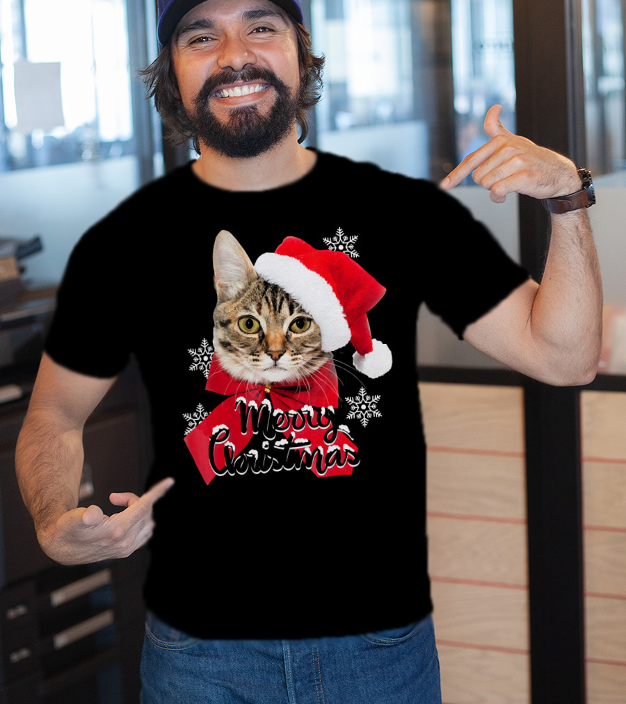 Merry Christmas Funny Cat Women Santa T-Shirt