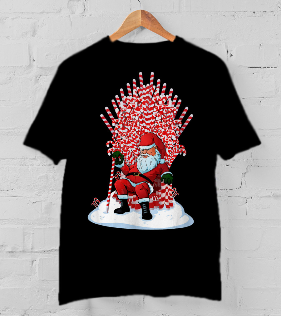 Santa Sitting On Candy Cane Throne Festive Christmas Chair Fantasy T-Shirt