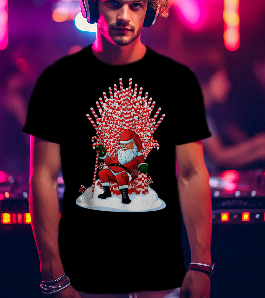 Santa Sitting On Candy Cane Throne Festive Christmas Chair Fantasy T-Shirt