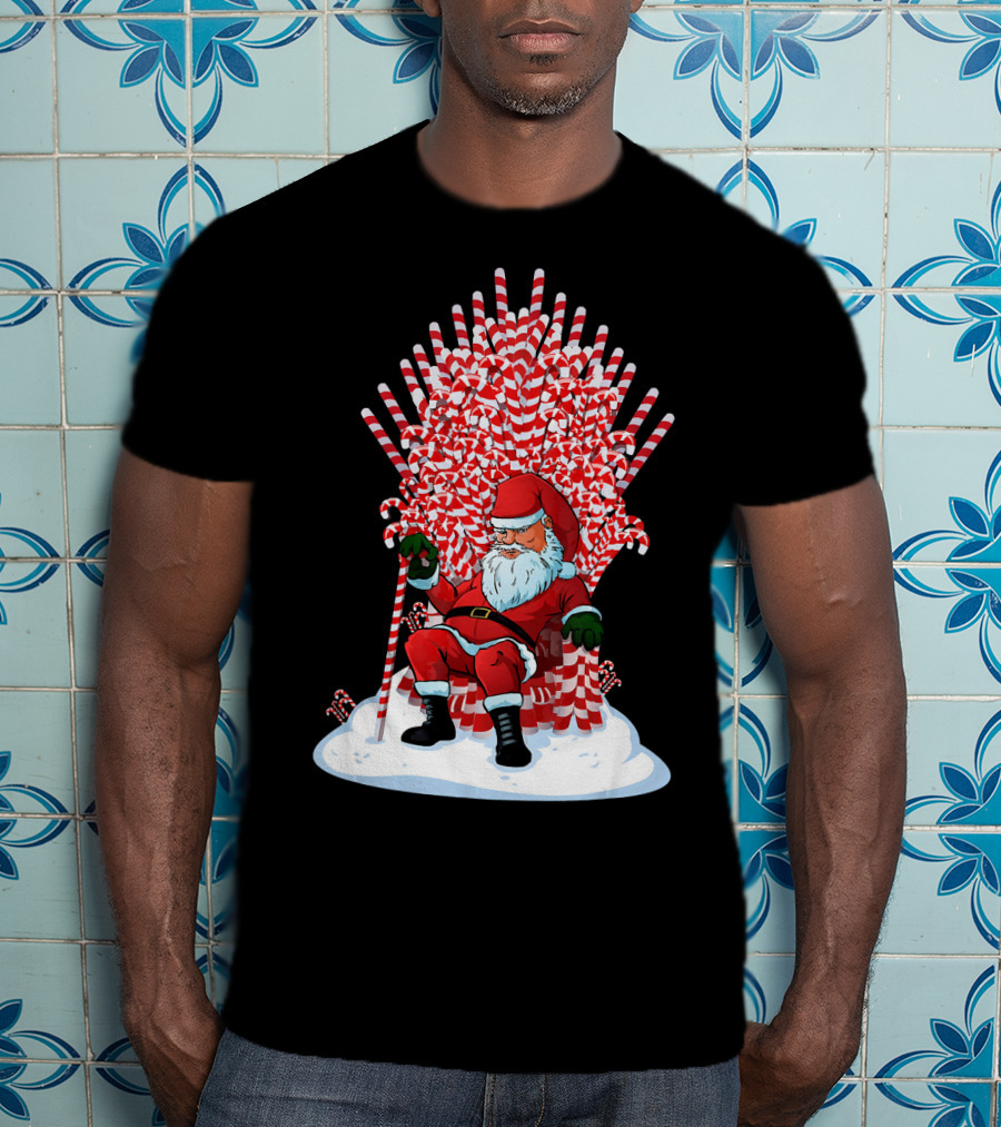 Santa Sitting On Candy Cane Throne Festive Christmas Chair Fantasy T-Shirt