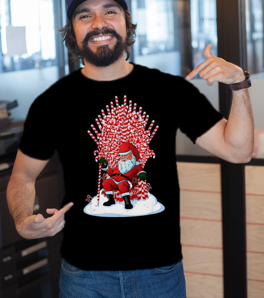 Santa Sitting On Candy Cane Throne Festive Christmas Chair Fantasy T-Shirt