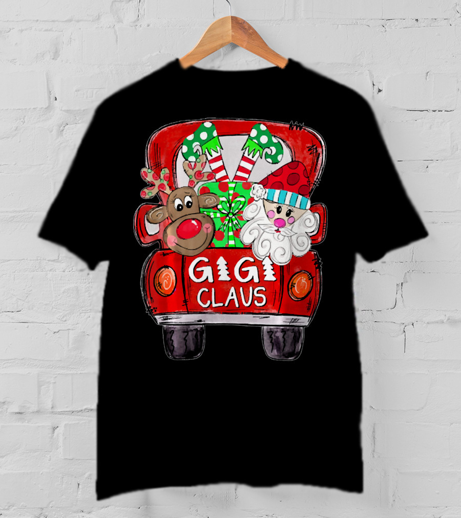 GiGi Claus Christmas Red Truck Reindeer With Gifts And Candy Canes T-Shirt