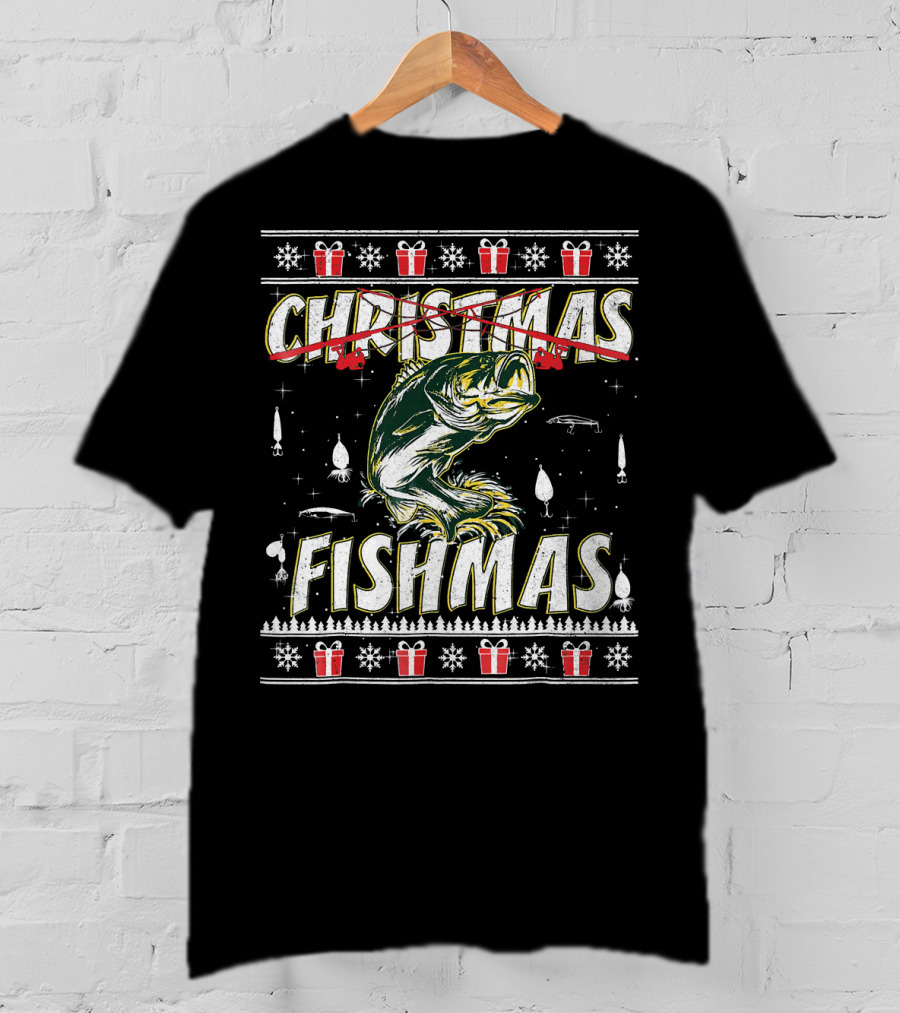 Christmas Fishmas Funny Fishing Presents Snowflakes T-Shirt