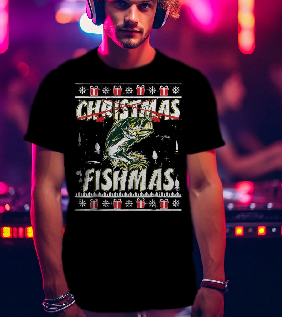 Christmas Fishmas Funny Fishing Presents Snowflakes T-Shirt