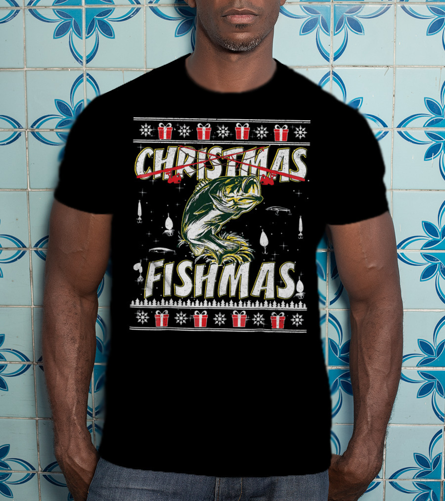 Christmas Fishmas Funny Fishing Presents Snowflakes T-Shirt