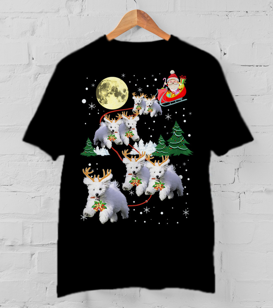 Funny Maltese Christmas Santa Claus Sleigh Reindeer Dogs Pajama T-Shirt