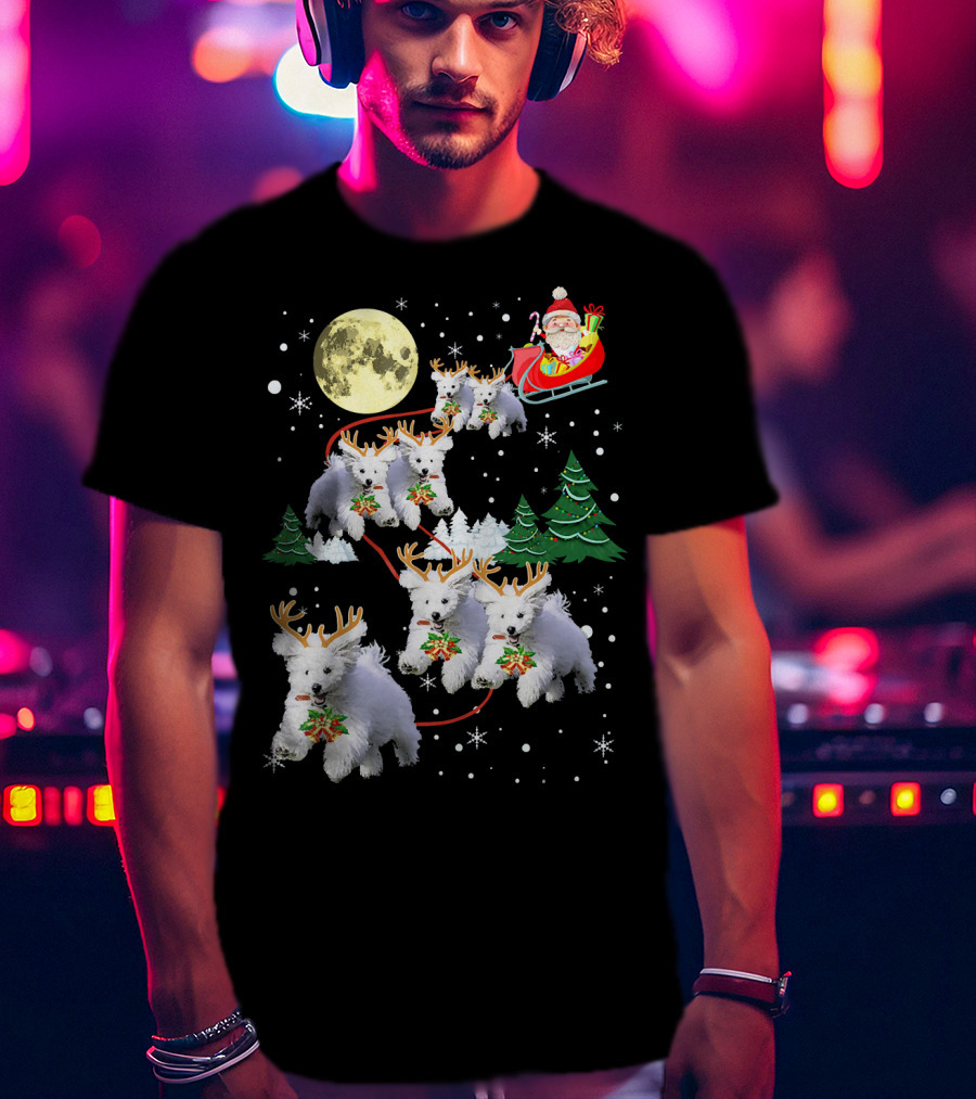 Funny Maltese Christmas Santa Claus Sleigh Reindeer Dogs Pajama T-Shirt
