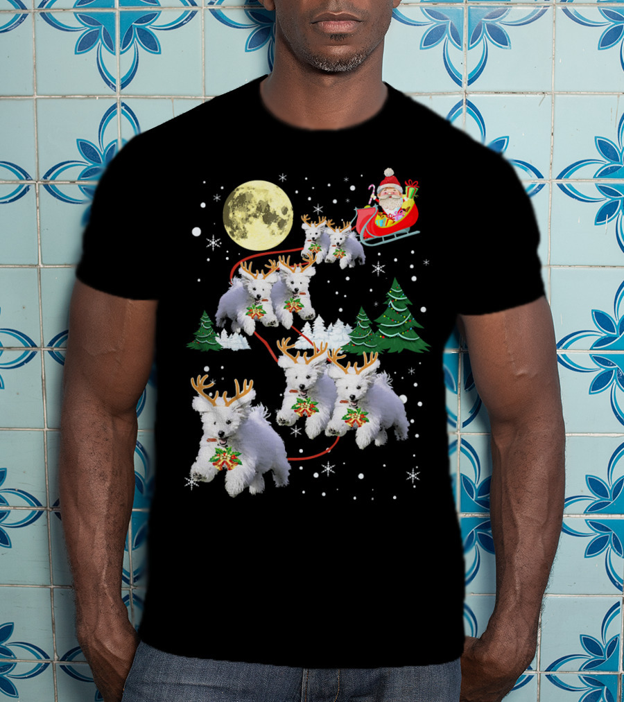 Funny Maltese Christmas Santa Claus Sleigh Reindeer Dogs Pajama T-Shirt