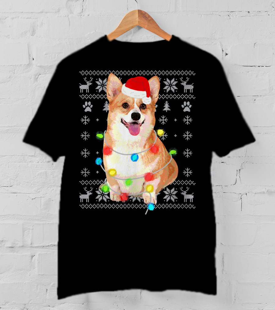 Corgi UglyStyle Christmas Lights Snowflakes Reindeer Dog T-Shirt