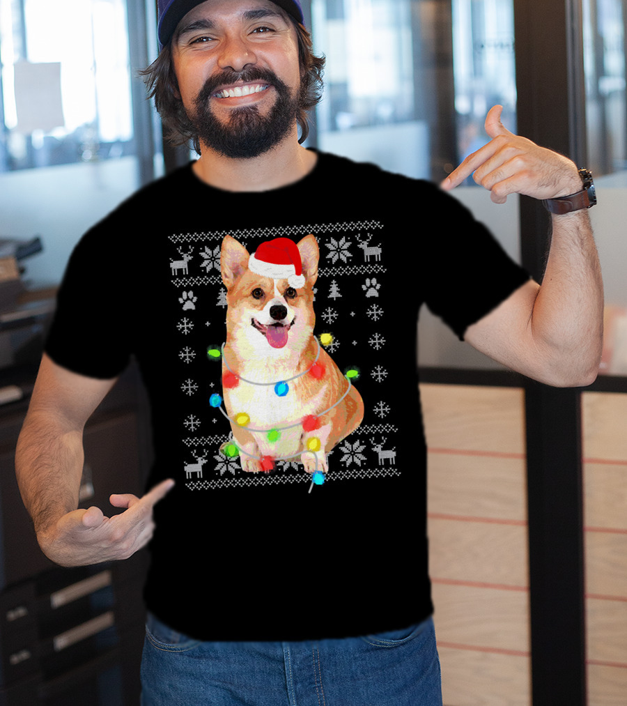 Corgi UglyStyle Christmas Lights Snowflakes Reindeer Dog T-Shirt