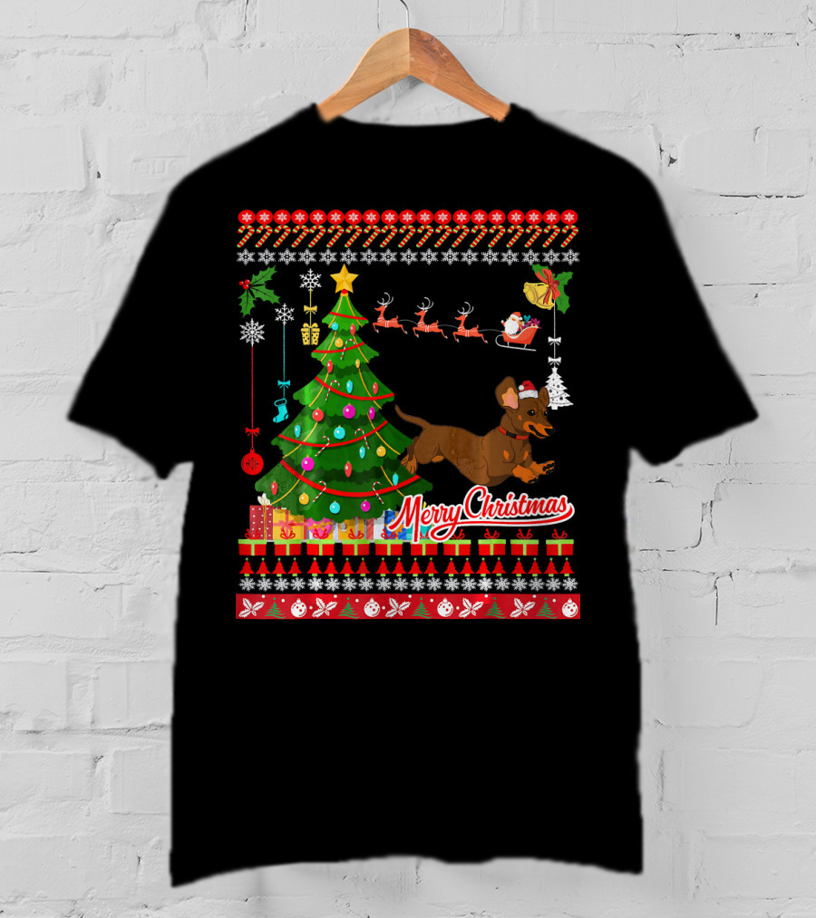 Merry Christmas Dachshund Dog UglyDac Holiday T-Shirt
