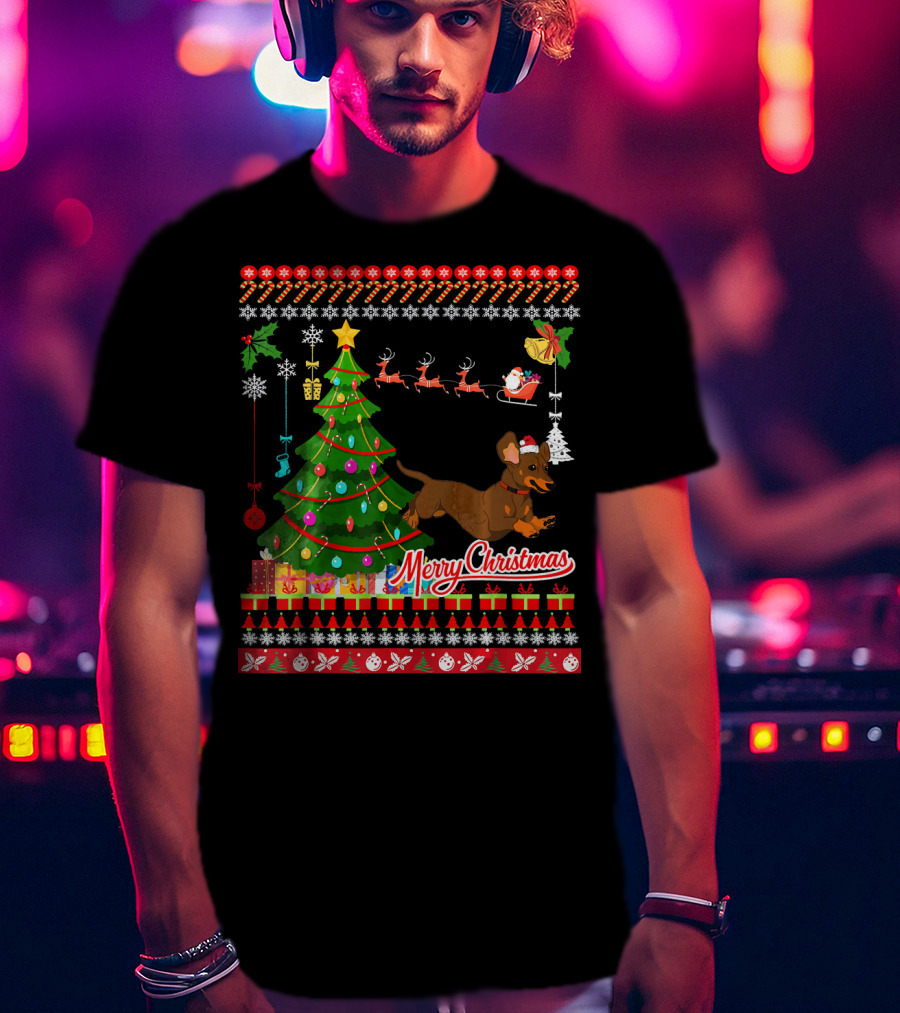 Merry Christmas Dachshund Dog UglyDac Holiday T-Shirt